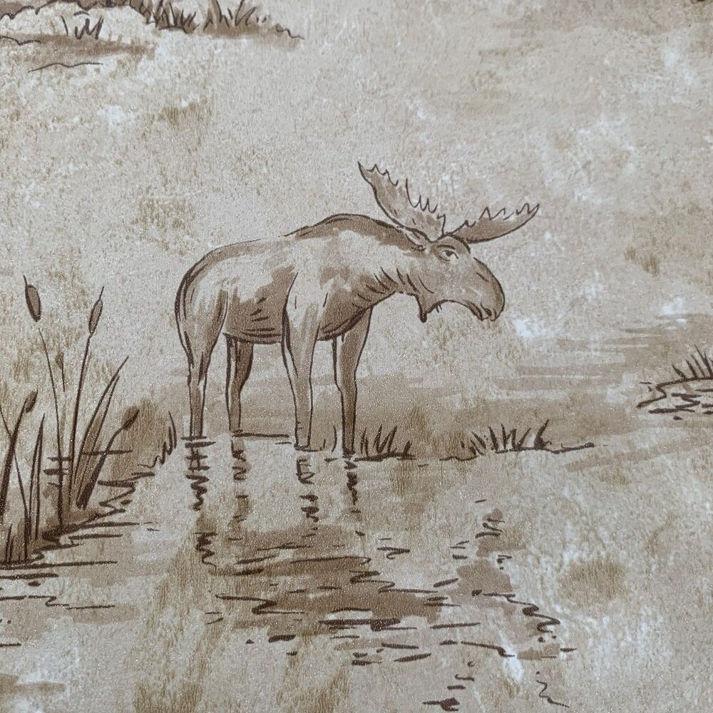 Wallpaper Outdoor Moose Cabin Ducks Fishing Vintage Pickup 56 sq ft